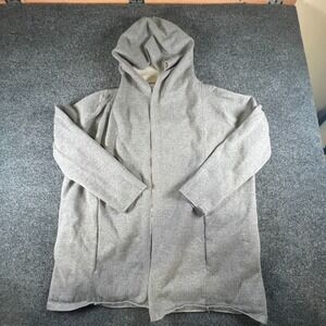 Margaret O'Leary Hooded Cardigan Sweater Women Gray Stretch Fine Knit Open Front